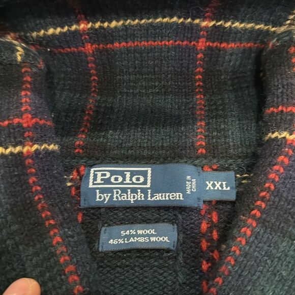 Vintage Polo Ralph Lauren wool Sweater! XXL Green Tartan Plaid Fisherman Style - Picture 3 of 10